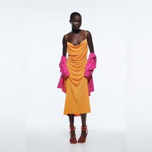 ZARA Orange Midi Dress
